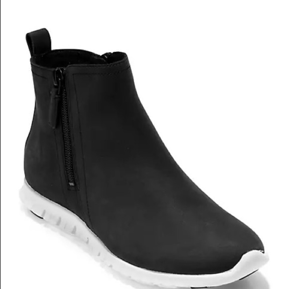 Cole Haan Women's Zerogrand Waterproof Zip Bootie Black Nubuck/Optic White